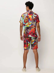 Men Coral Printed Casual Co ords-MARSHALL-1856-Coral