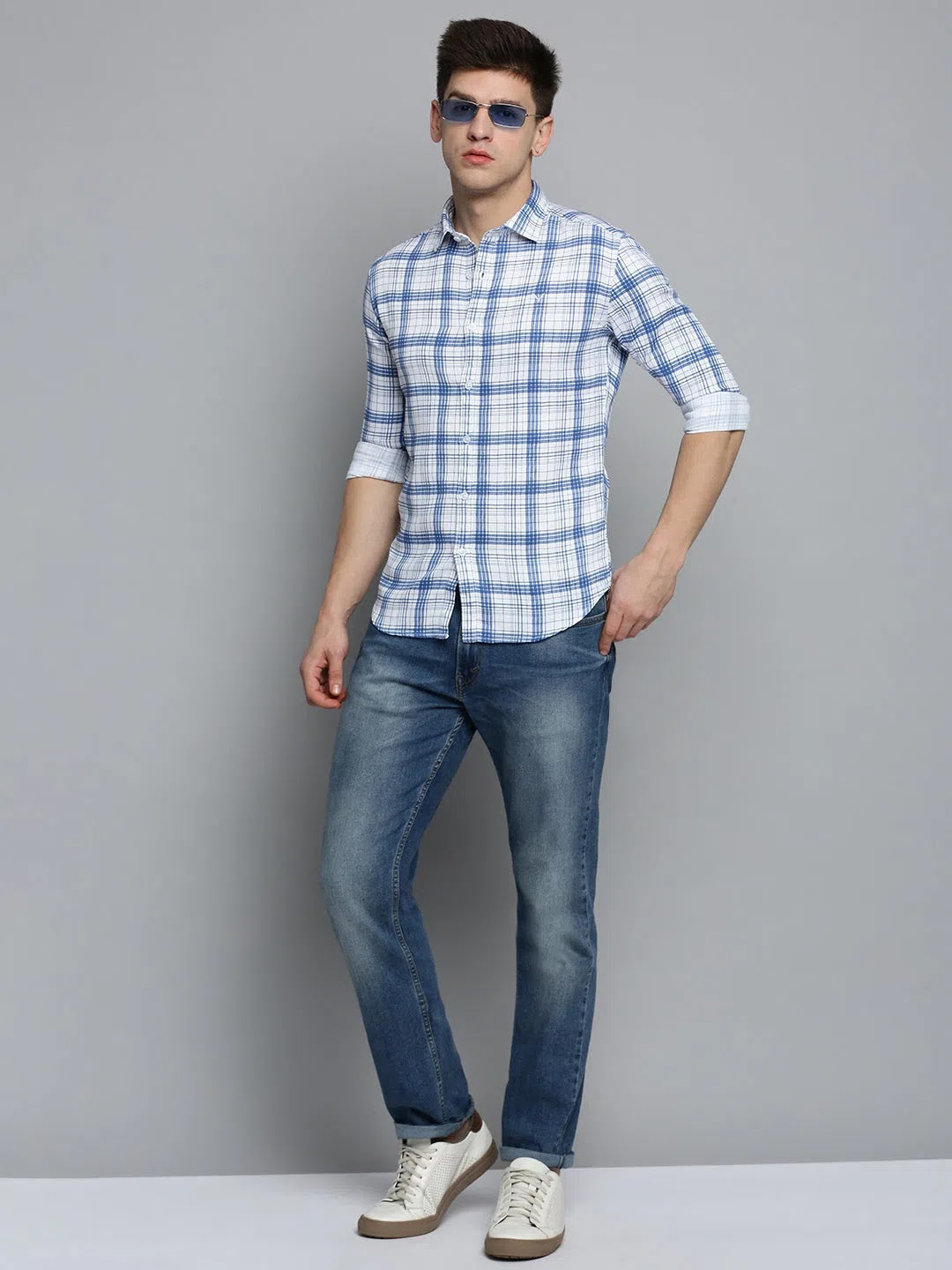 White Checked Mens Shirt - Casual Cotton Shirts | DesiQlo