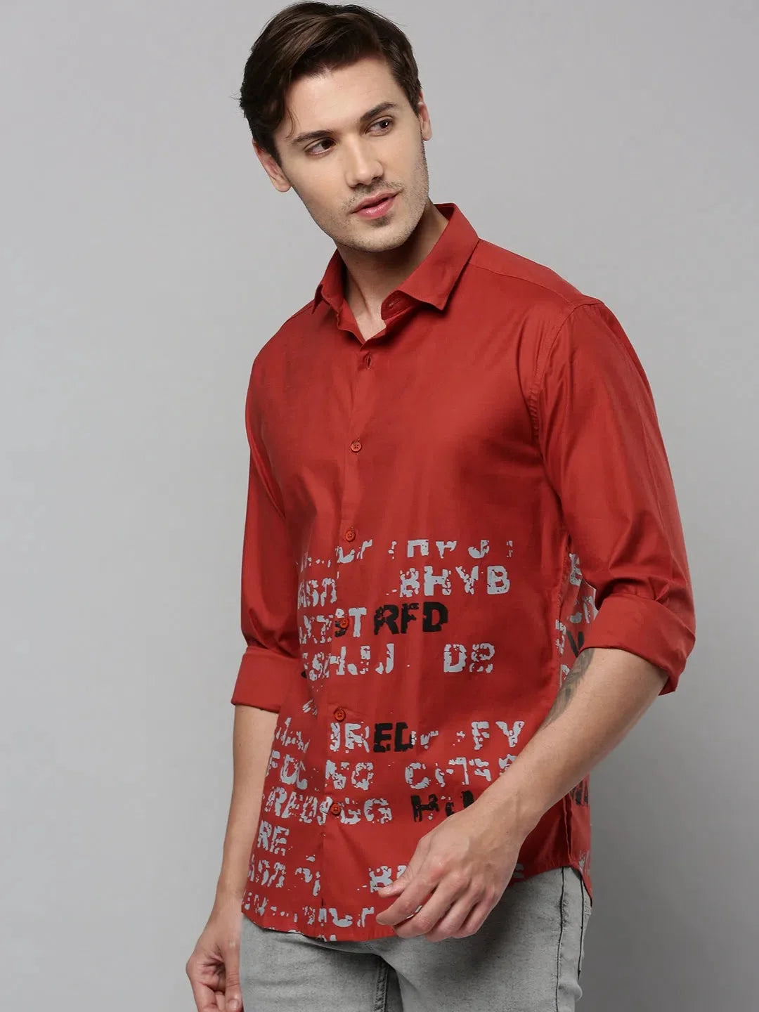 Rust Printed Linen Mens Shirt | Casual Fashion DesiQlo
