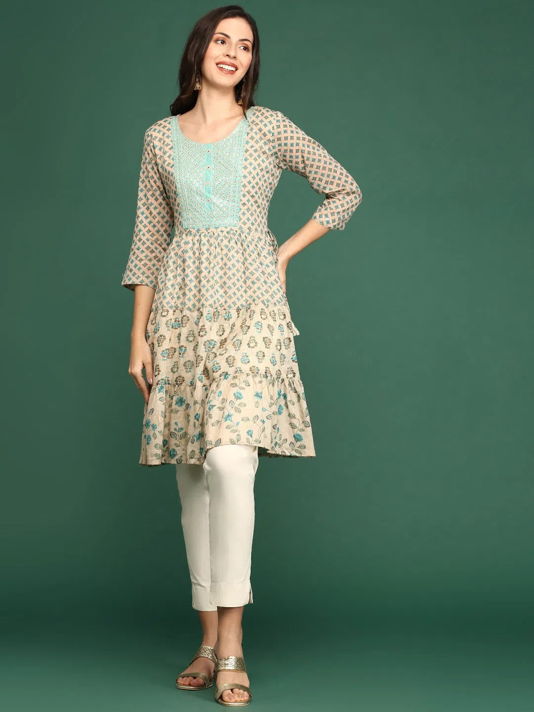 Beige Cotton Kurta - Women's Indian Kurta | Casual Cotton Kurti