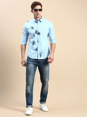 Men Blue Printed Casual Shirt-JAVAPRINT-5127-Turquoiseblue
