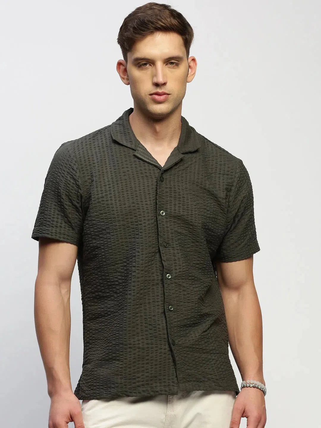 Men's Green Solid Cotton Shirt - Stylish Casual Mens Shirt