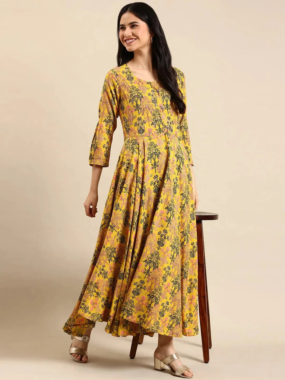 Yellow Embellished Anarkali Kurta | Women's Anarkali Gown