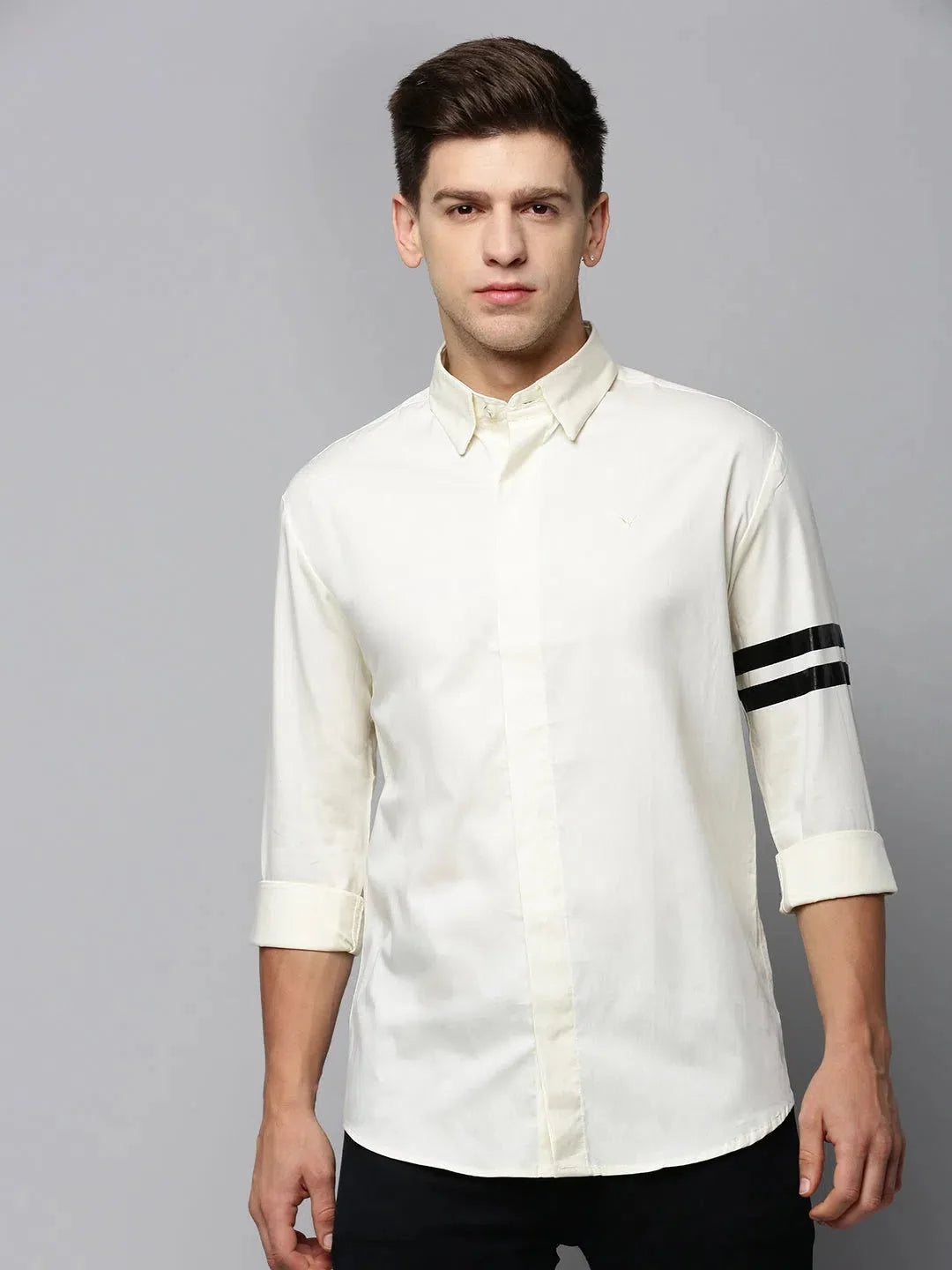 Cream Cotton Mens Shirt - Solid Pattern Casual Shirt | DesiQlo