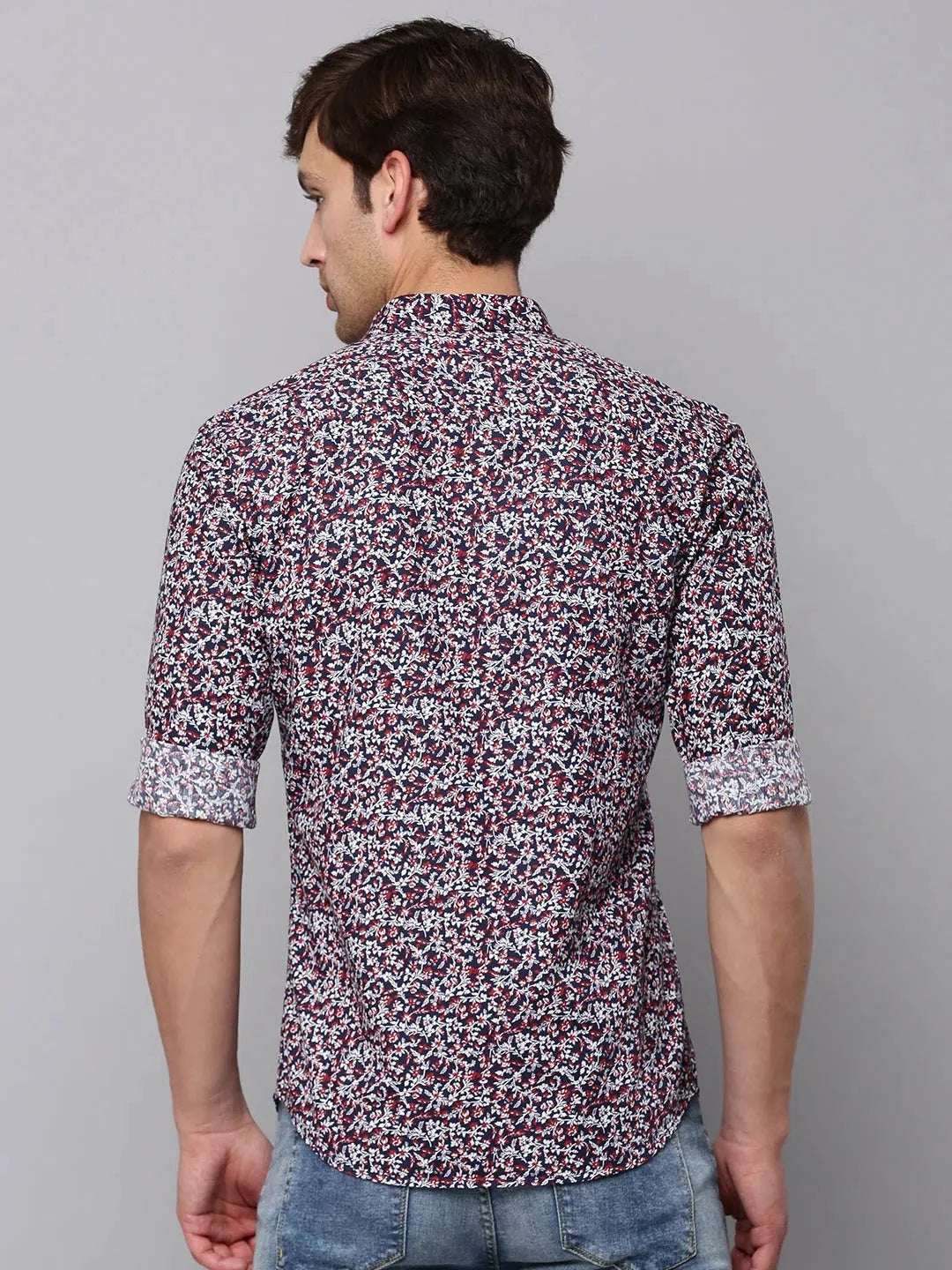 Navy Blue Printed Mens Shirt - Casual Cotton Shirt