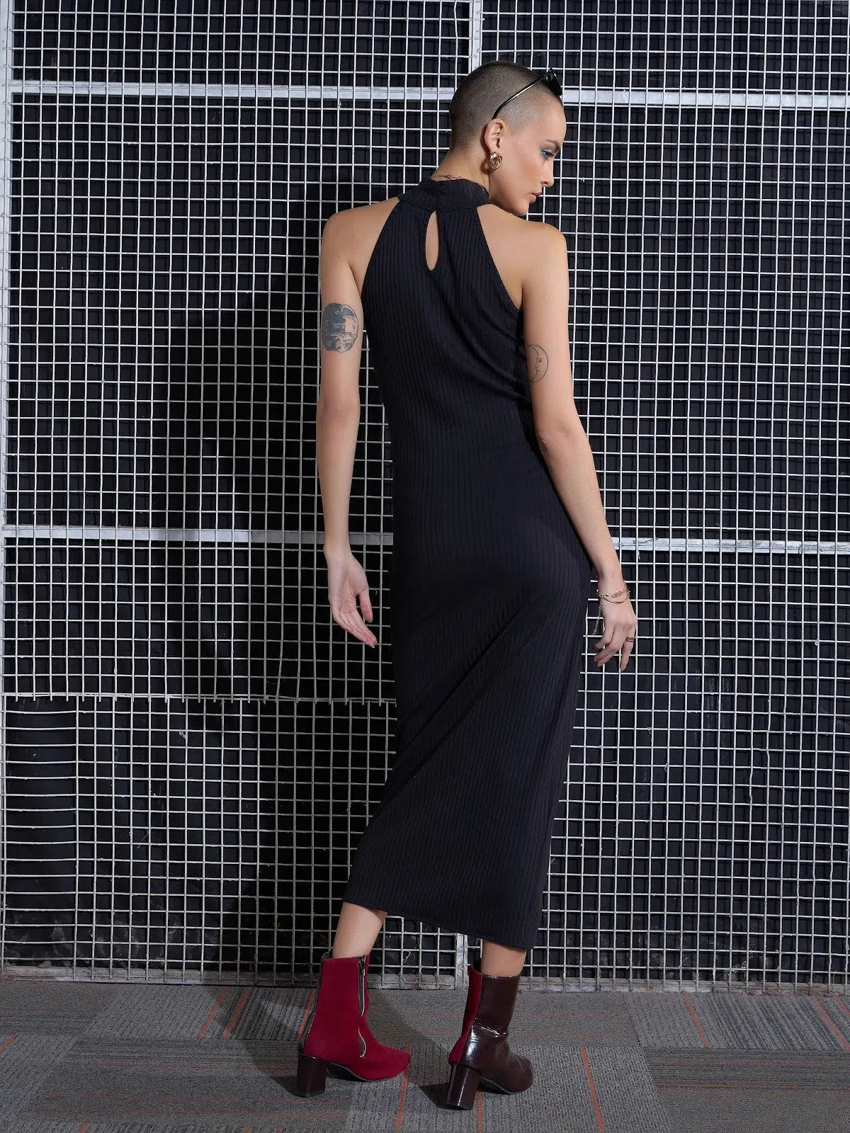 Black Rib Bodycon Midi Dress | Front Slit | Sleek & Stylish