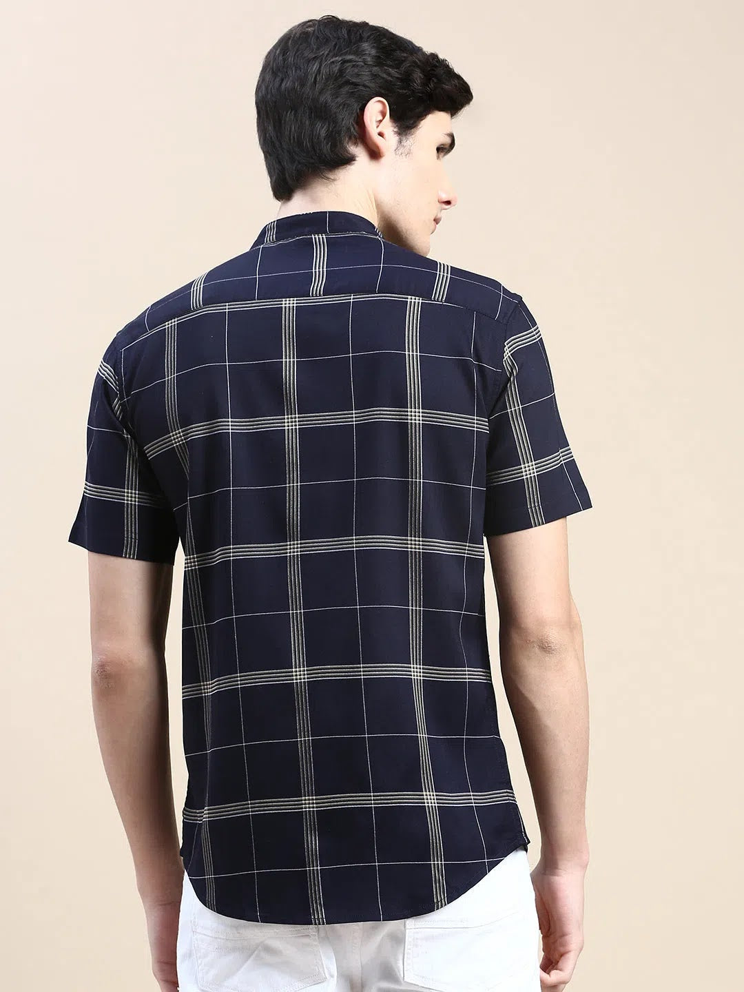 Men's Navy Checked Shirt - Cotton Casual Shirt | DesiQlo