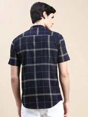 Men Navy Checked Casual Shirt-AZARICHECKS-117-Navyblue