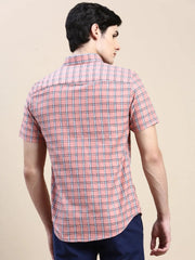 Men Pink Checked Casual Shirt-ALMACHECKS-81-Pink