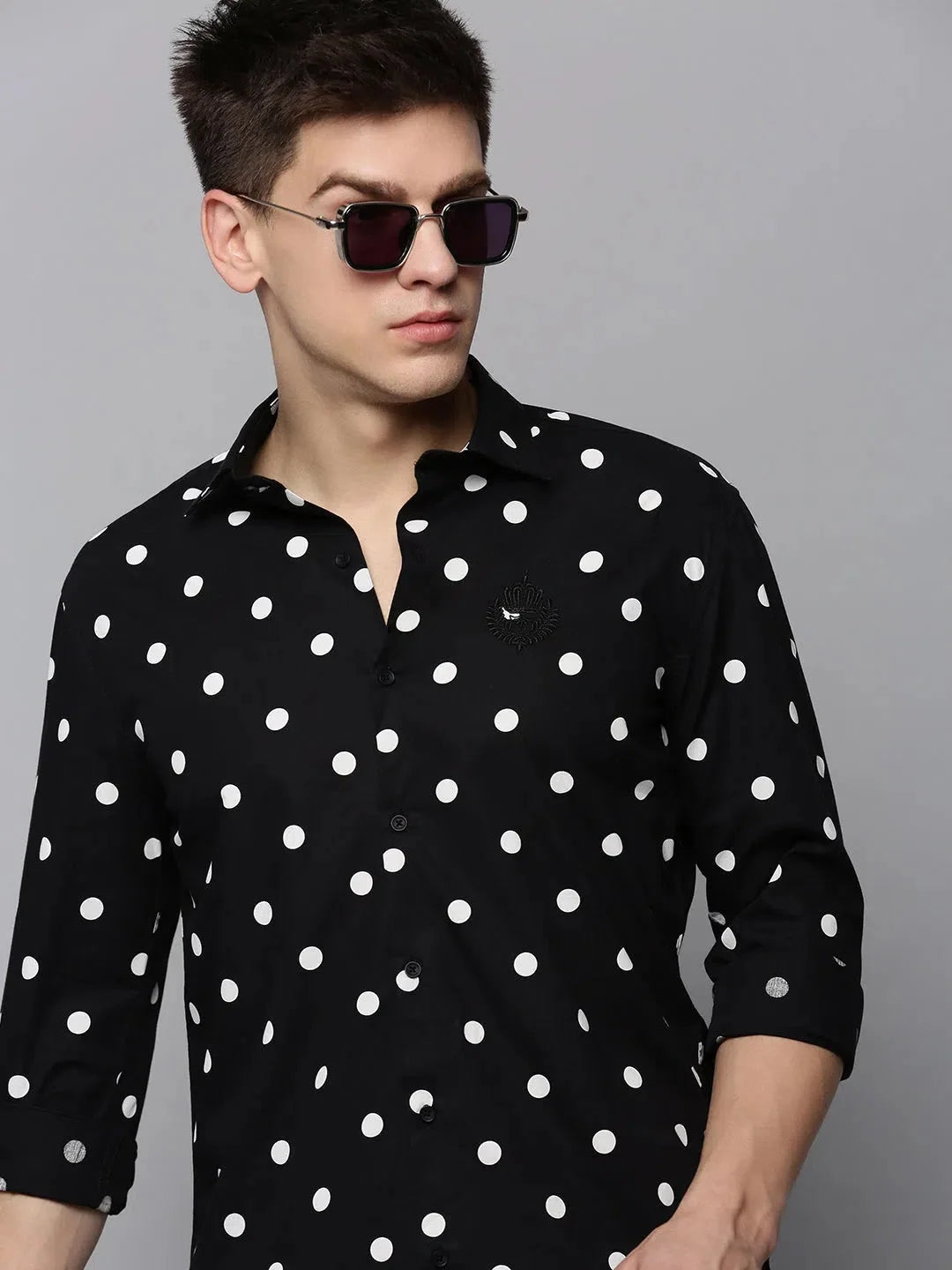 Men Black Printed Casual Shirt-POSHMANPLAINS-4388-Black
