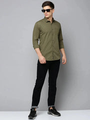 Men Green Printed Casual Shirt-STAPLEPRINTS-0455-Olive