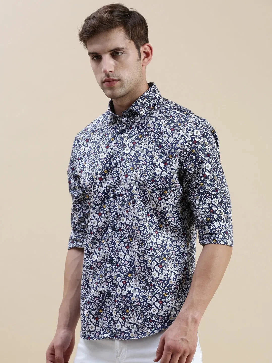 Navy Floral Cotton Mens Shirt - Stylish Printed Shirt