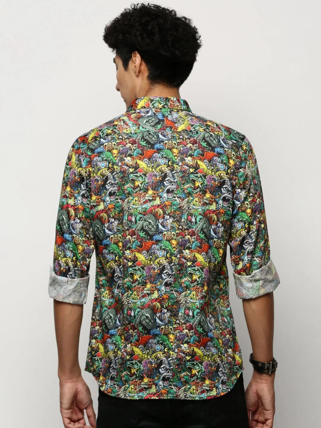 Men's Black Printed Cotton Shirt - Graphic Shirts | DesiQlo