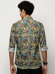 Men Black Printed Shirt-PRISM-M204-1612-Black