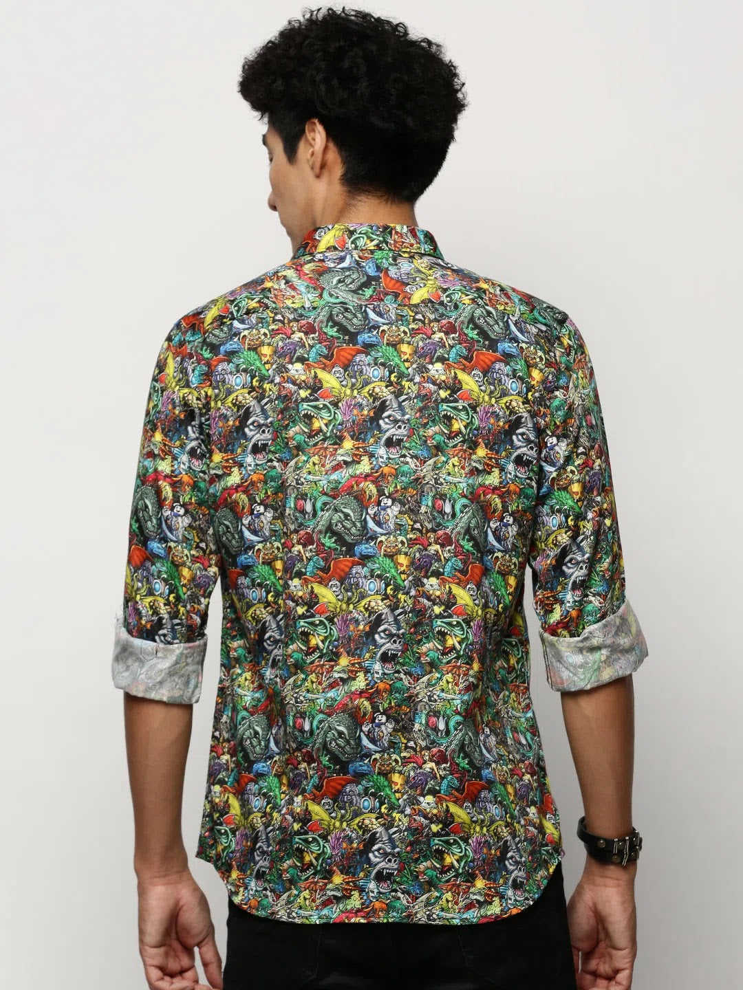 Men's Black Printed Cotton Shirt - Graphic Shirts | DesiQlo