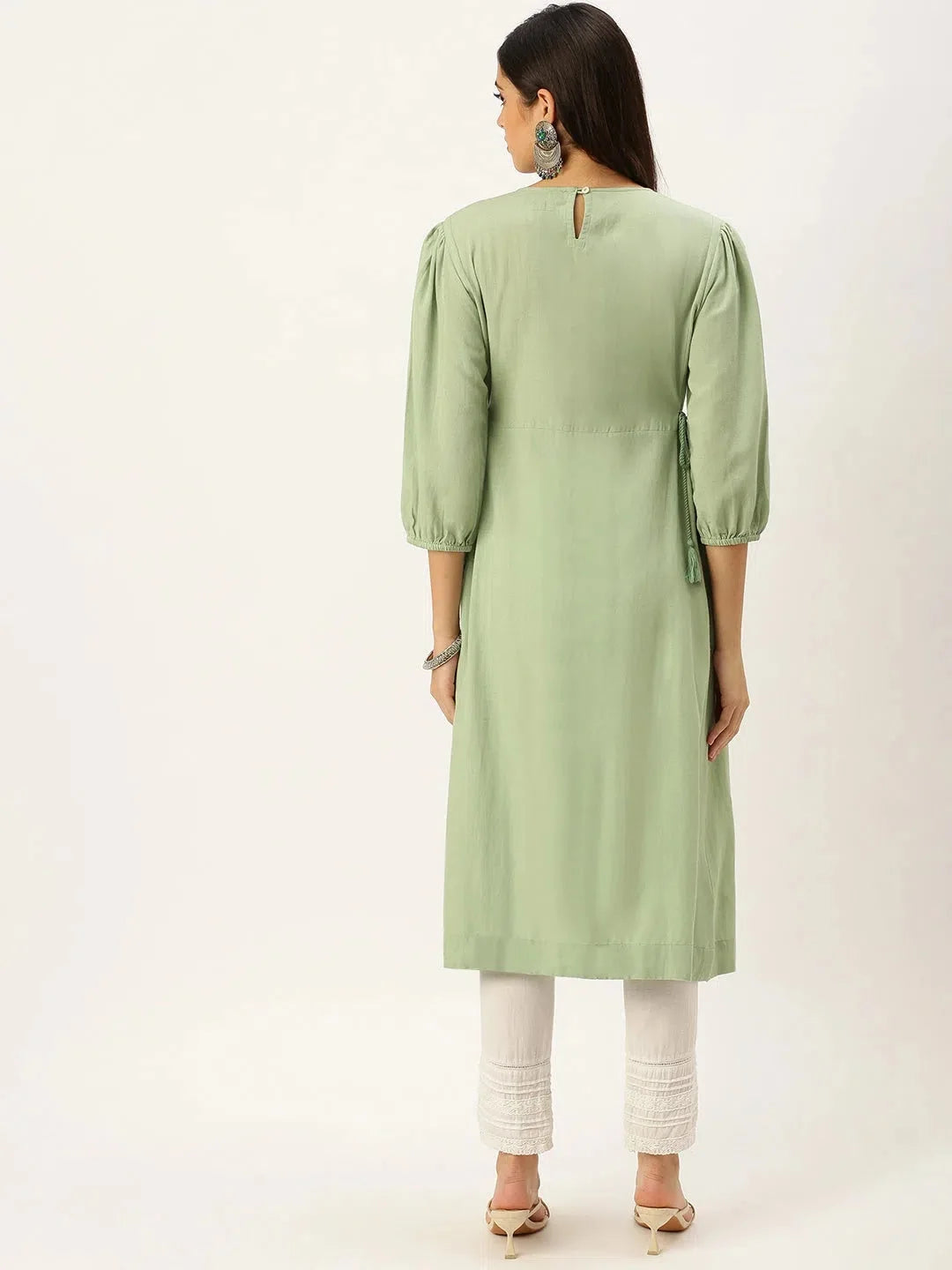 Green Embroidered A-Line Kurtas - Indian Kurta for Ladies