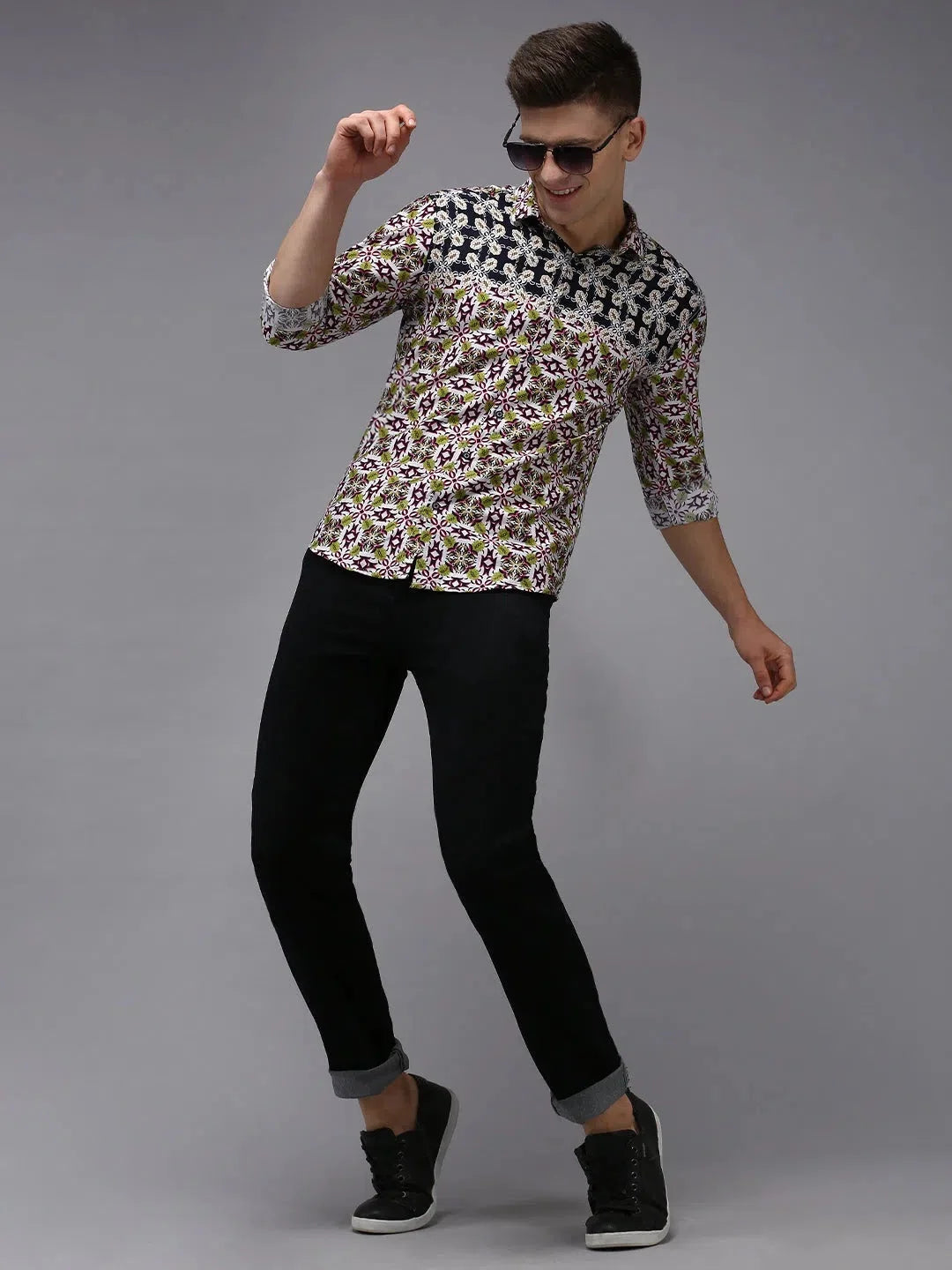 Men's Navy Cotton Printed Shirt - Casual Mens Shirt | DesiQlo