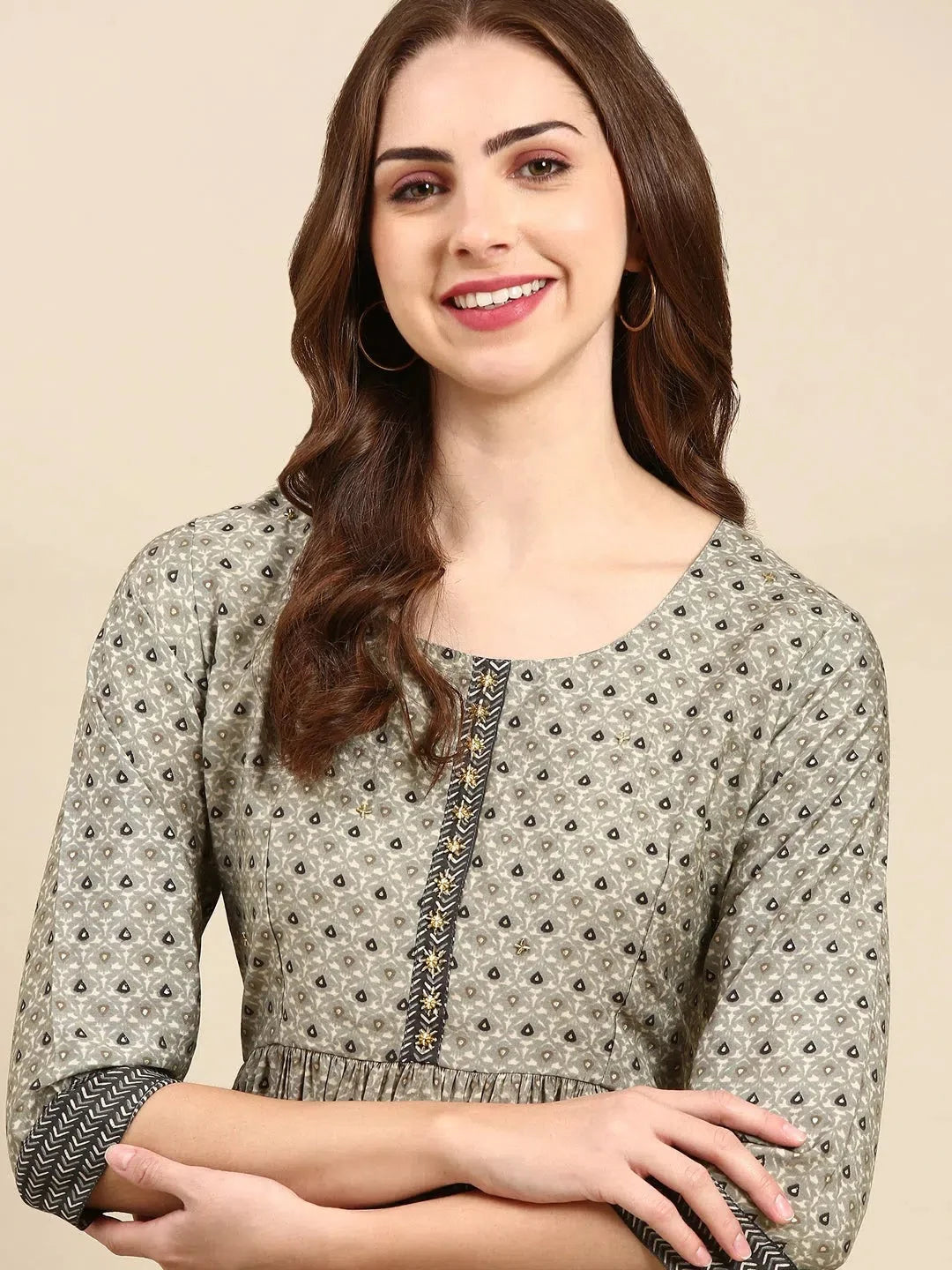 Taupe Ethnic Motifs Kurta Set | Designer Women's Kurta Sets