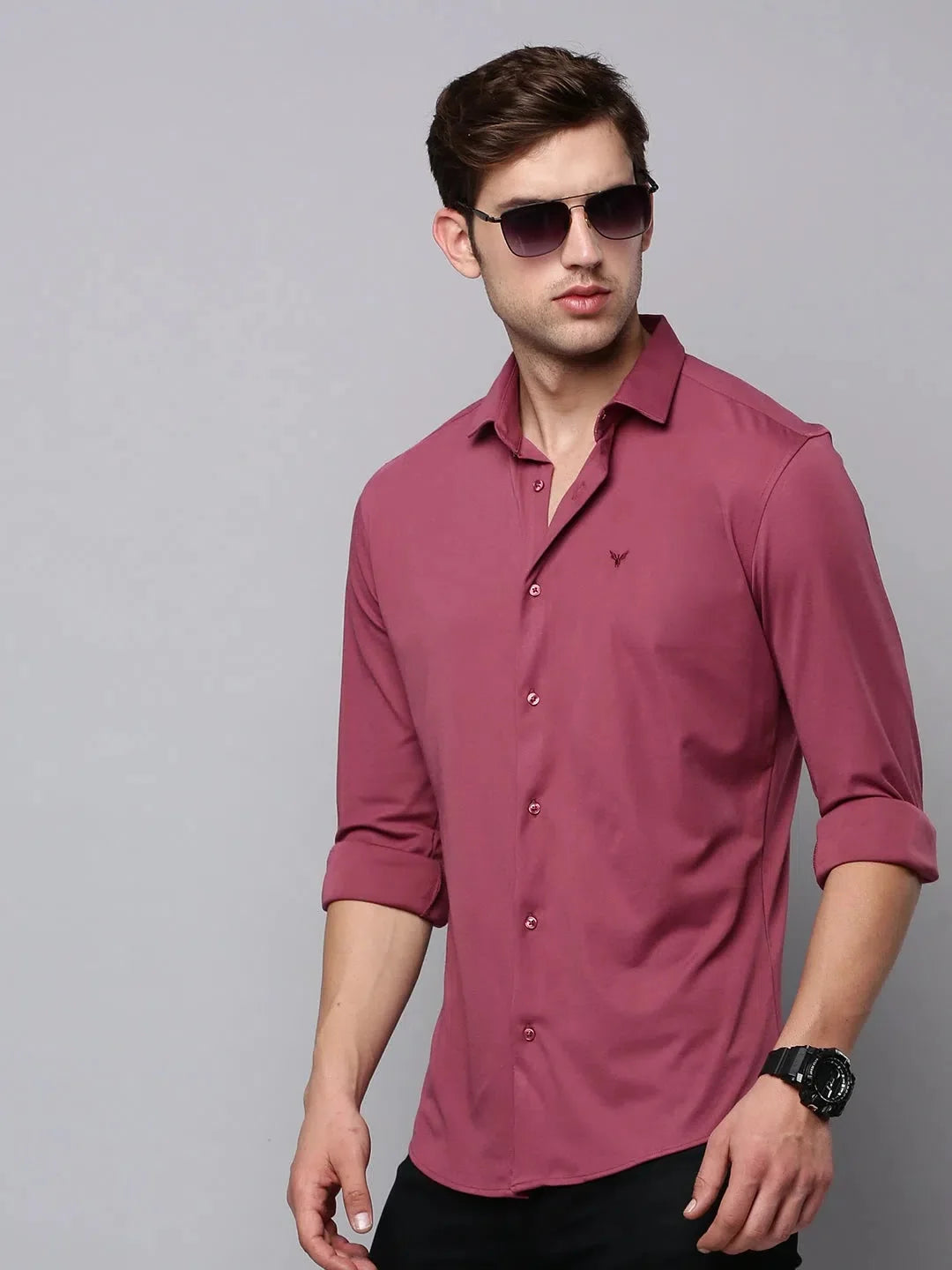 Mauve Solid Mens Shirt - Casual Cotton Polo Shirts | DesiQlo