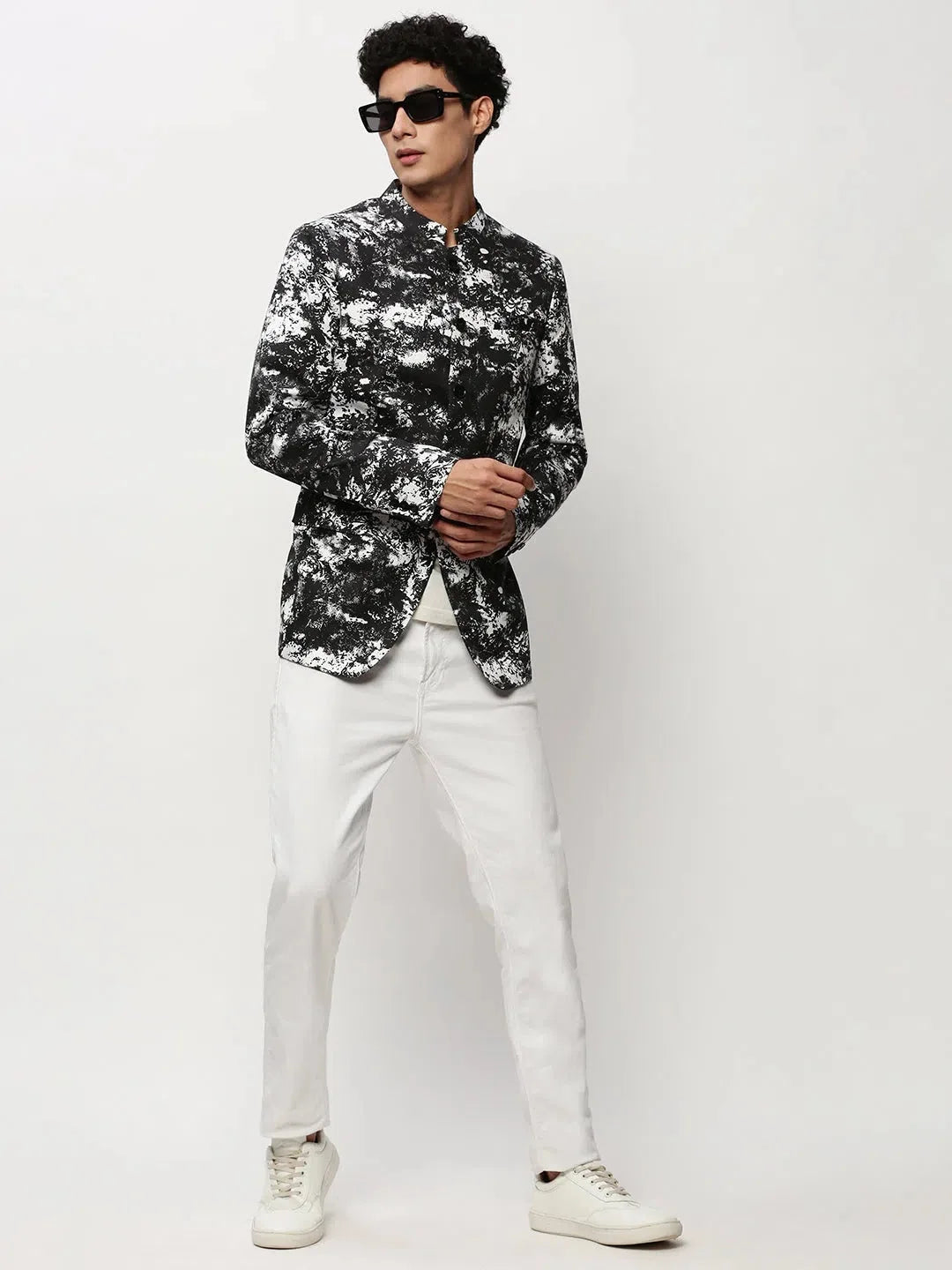 Men's Black Printed Casual Blazer | Ethnic Nehru Jacket Style