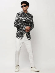 Men Black Printed Casual Blazers-SOBLZ-083-1-Black