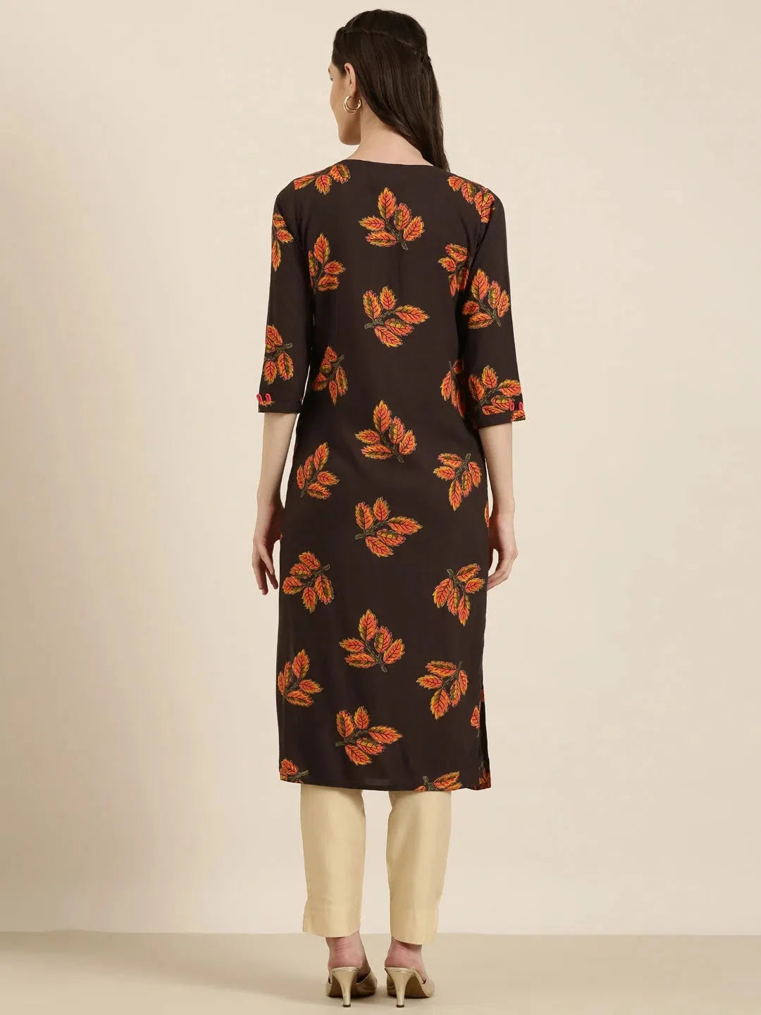 Coffee Brown Floral Kurta- Indian Kurtas for Ladies Online