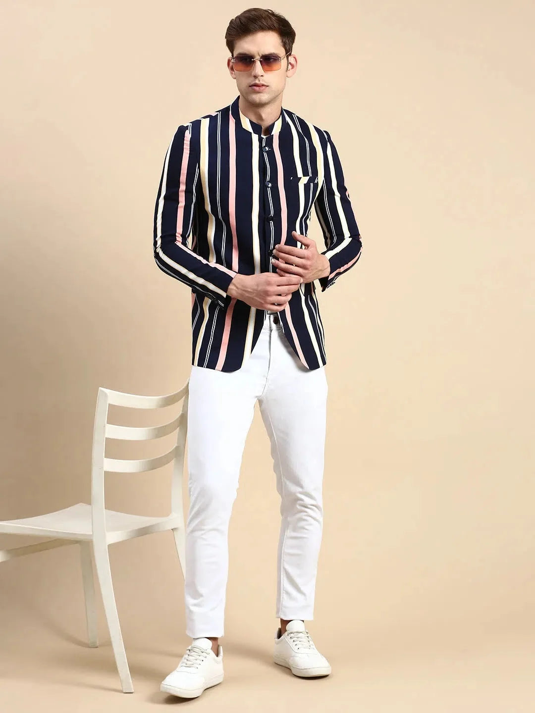 Men's Navy Striped Blazer | Cotton Party Blazer | DesiQlo