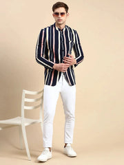 Men Navy Striped Party Blazer-SOBLZ-79-2-Navyblue