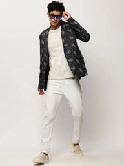 Men Black Printed Casual Blazers-SOBLZ-082-3-Black