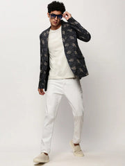 Men Black Printed Casual Blazers-SOBLZ-082-3-Black