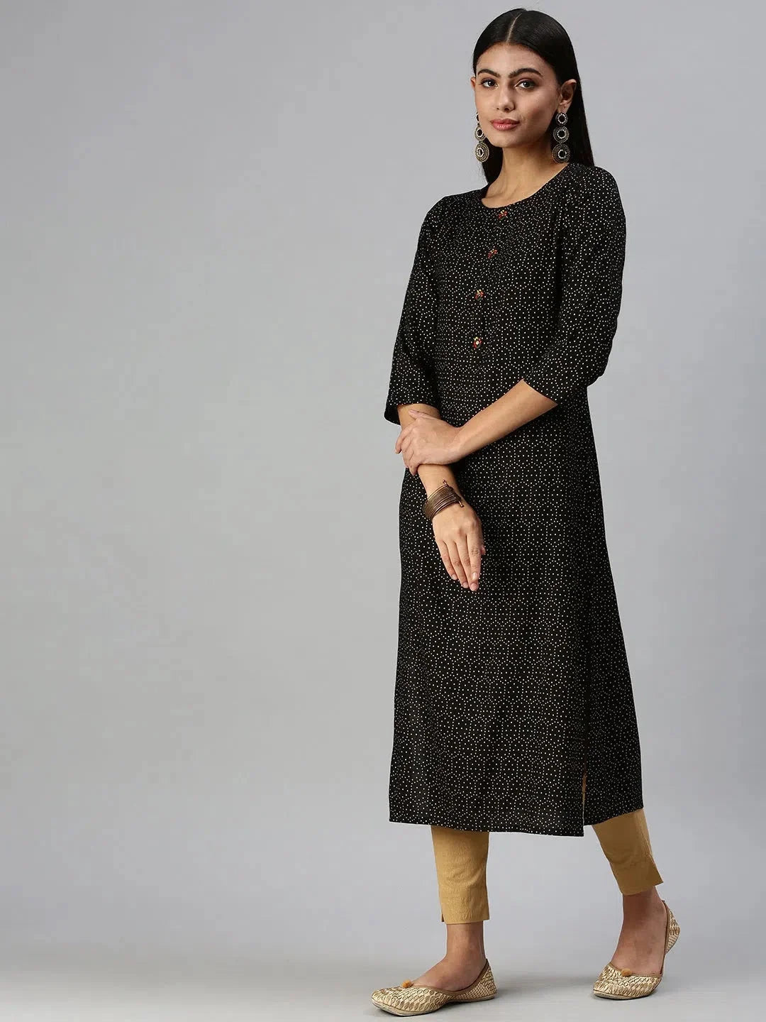 Black Printed Women's Kurti - Cotton Short Kurti Collection