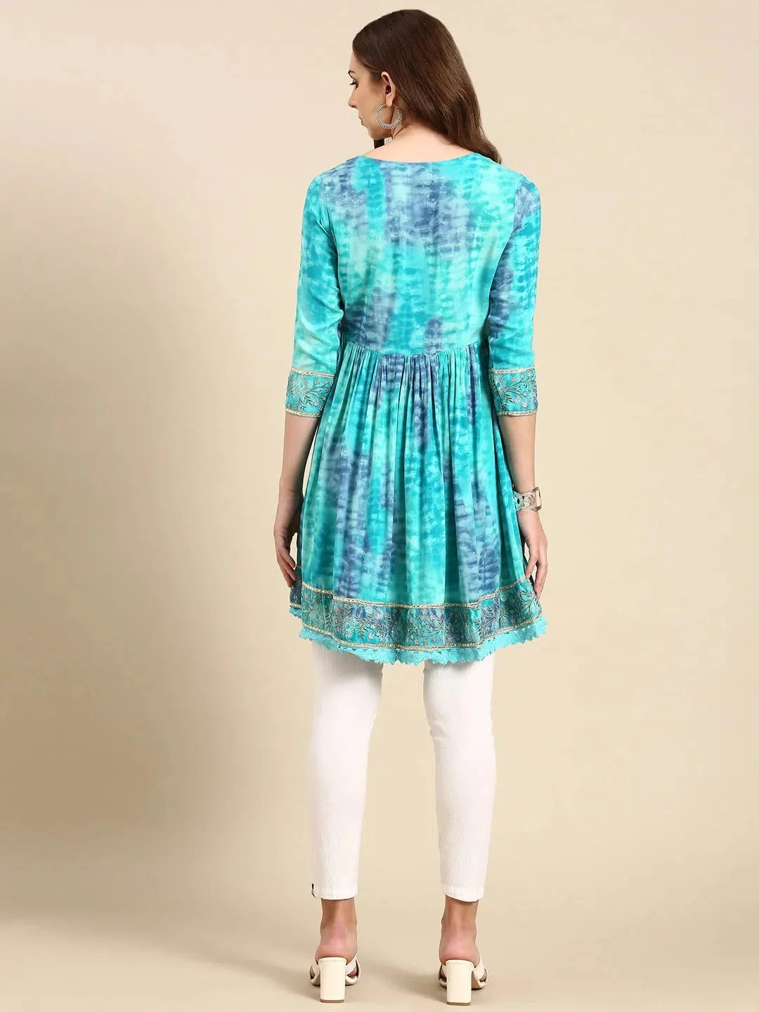 Turquoise Tie Dye Anarkali Kurta - Cotton Anarkali Kurtis for ...