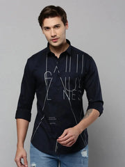 Men Navy Printed Casual Shirt-LINATWILL-4738-Navyblue