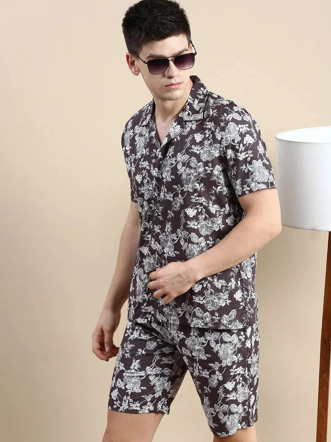 Men Grey Printed Casual Co ord Set-BLACKBERRY-1673-Taupe