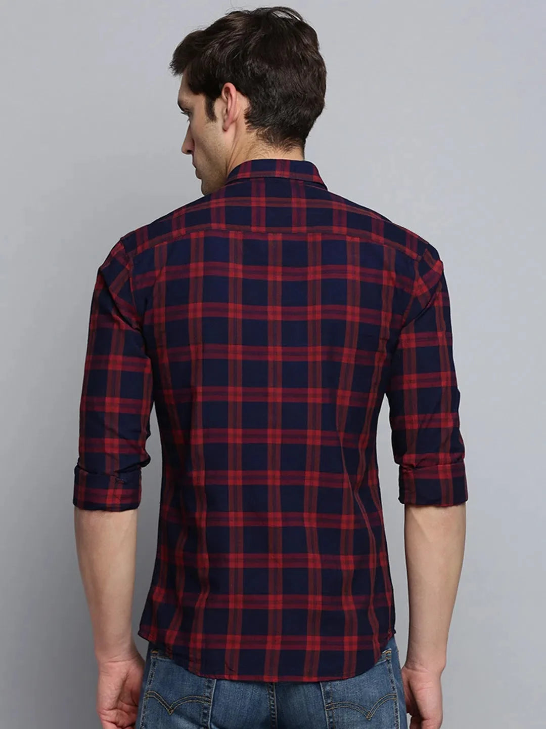 Shop Navy Checked Mens Shirt - DesiQlo Cotton Casual Shirt