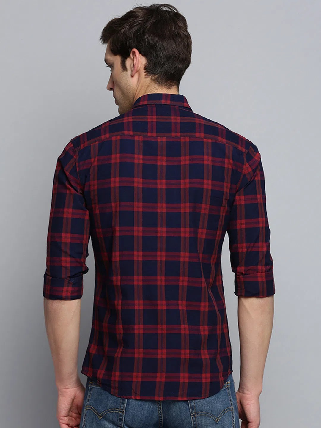 Shop Navy Checked Mens Shirt - DesiQlo Cotton Casual Shirt