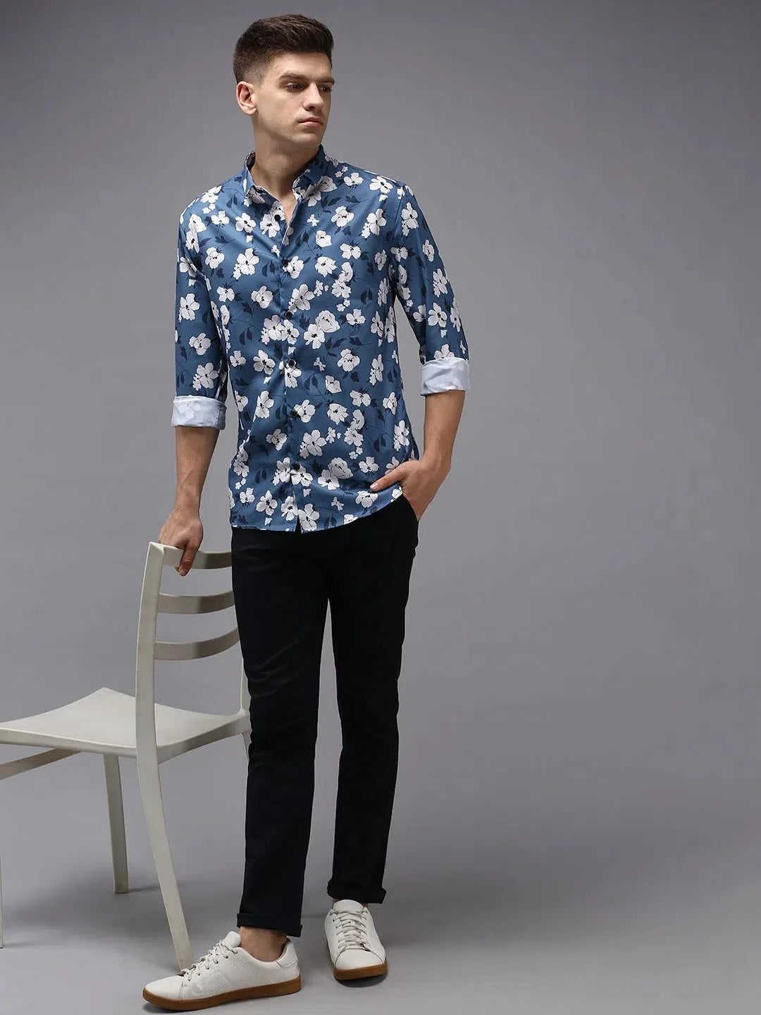 Men's Blue Printed Shirt - Casual Cotton Shirt | DesiQlo