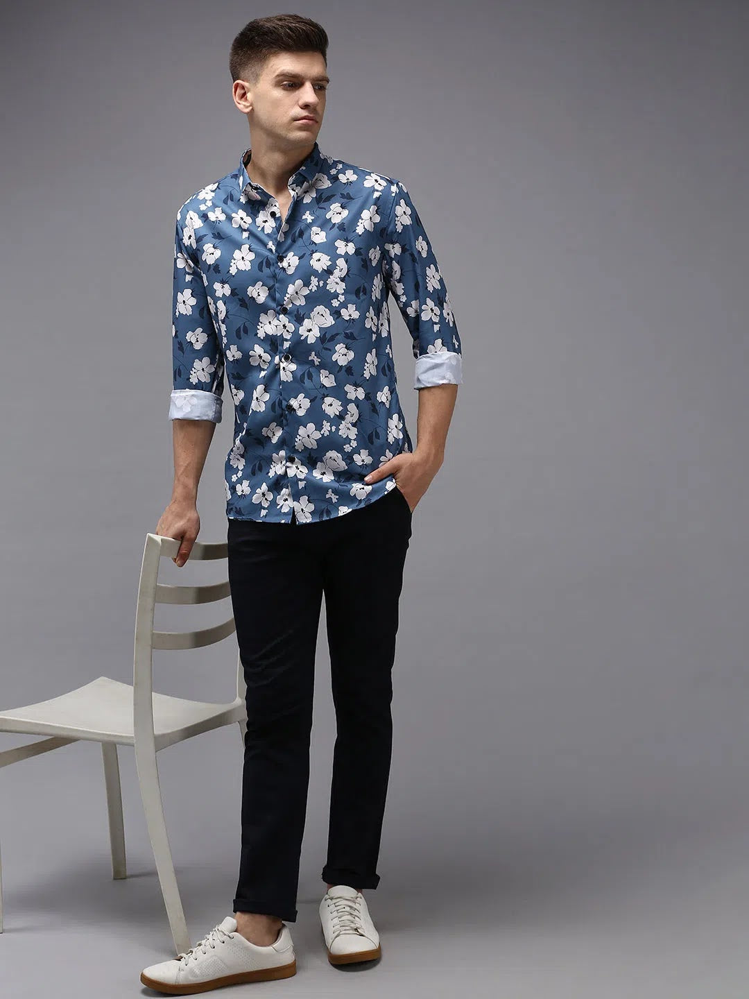 Men's Blue Printed Shirt - Casual Cotton Shirt | DesiQlo