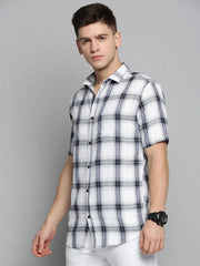 Men White Checked Casual Shirt-NICKCHECKSTWILL-1903-White
