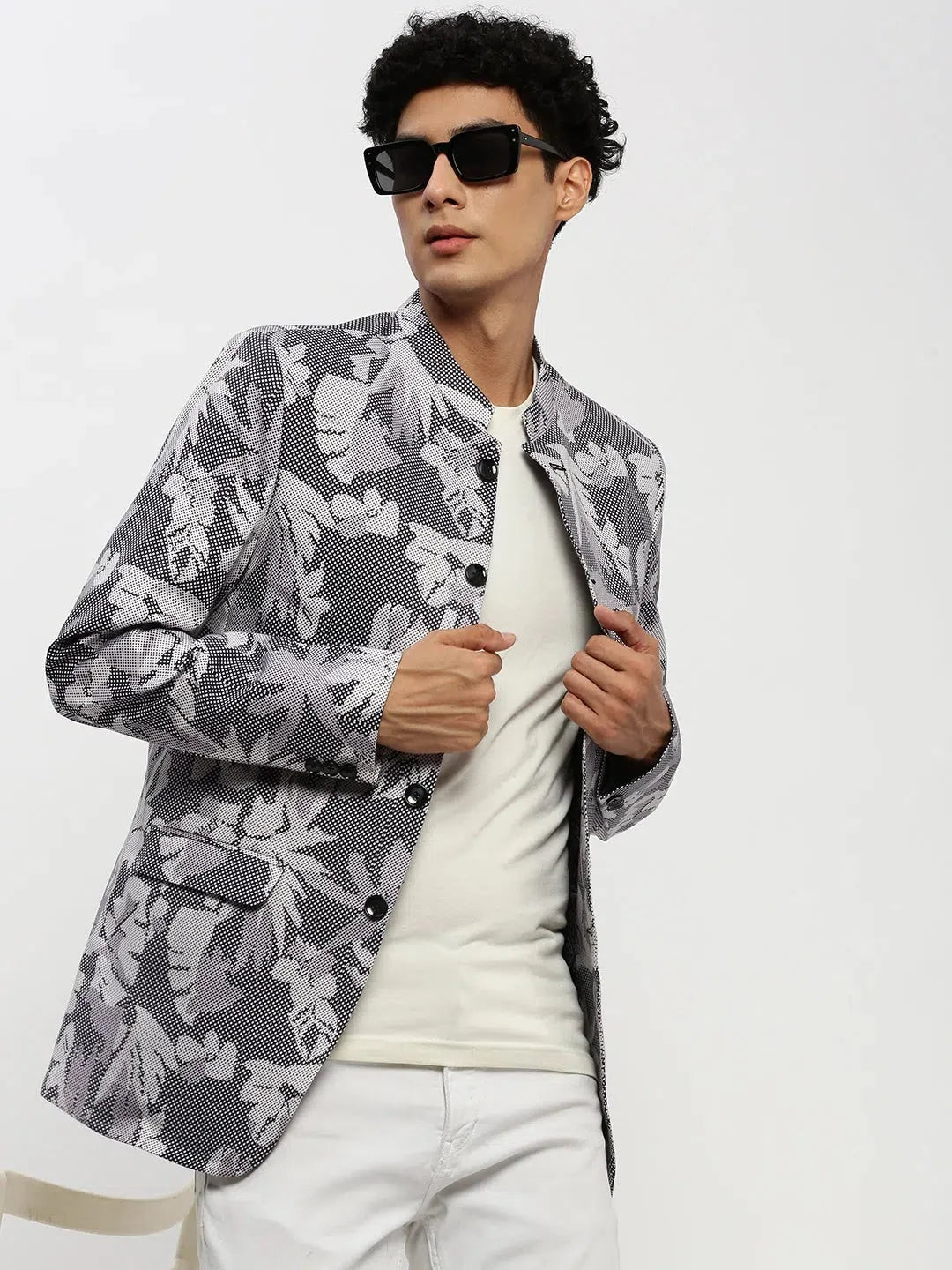 Men Grey Printed Blazer-SOBLZ-85-09-Greylavender