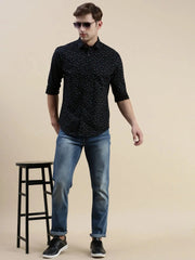 Men Black Geometrical Casual Shirt-STANLEY-5553-Black