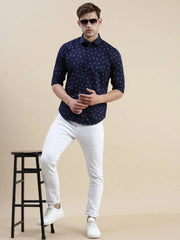 Men Navy Graphics Casual Shirt-STANLEY-5545-Navyblue