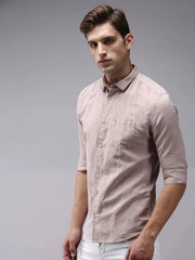 Men Beige Solid Casual Shirt-COLINLINEN-1331-Beige