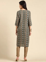 Women's Green Printed Straight Kurta-HO-1940-Green