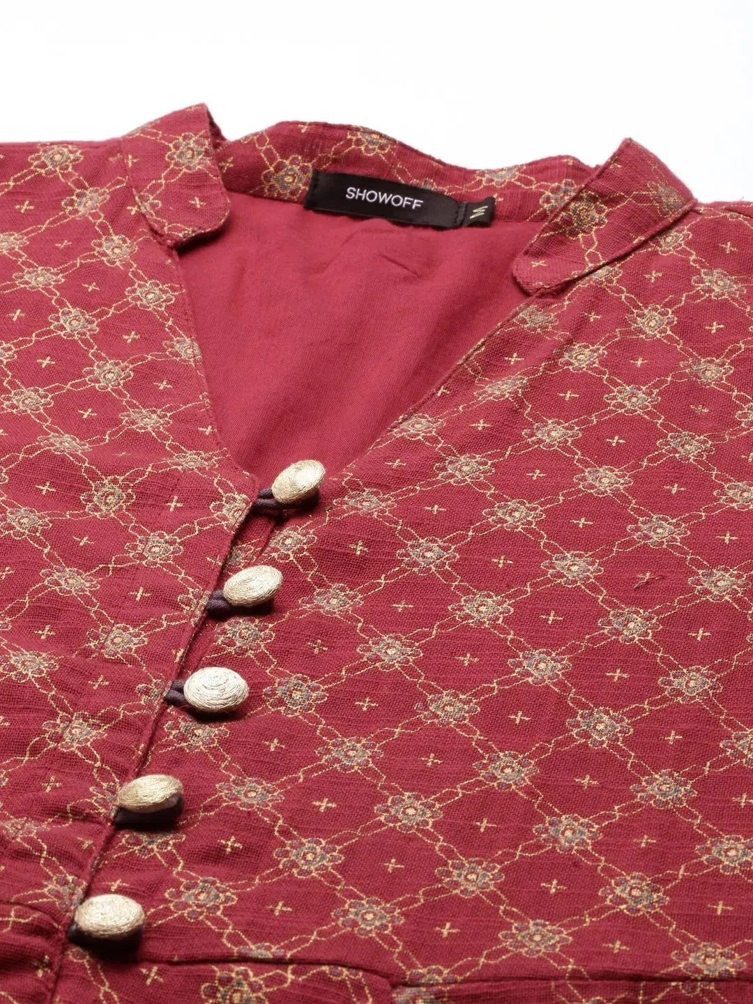 Red Printed Anarkali Kurta - Women's Linen Anarkali Suit Set