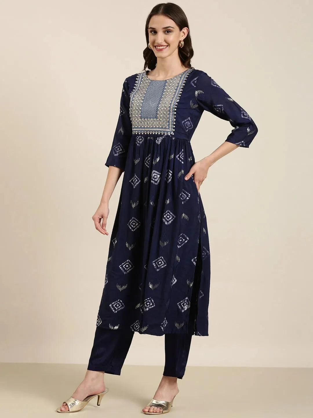Navy Geometric Kurta Set | Women's Designer Indian Kurta Sets