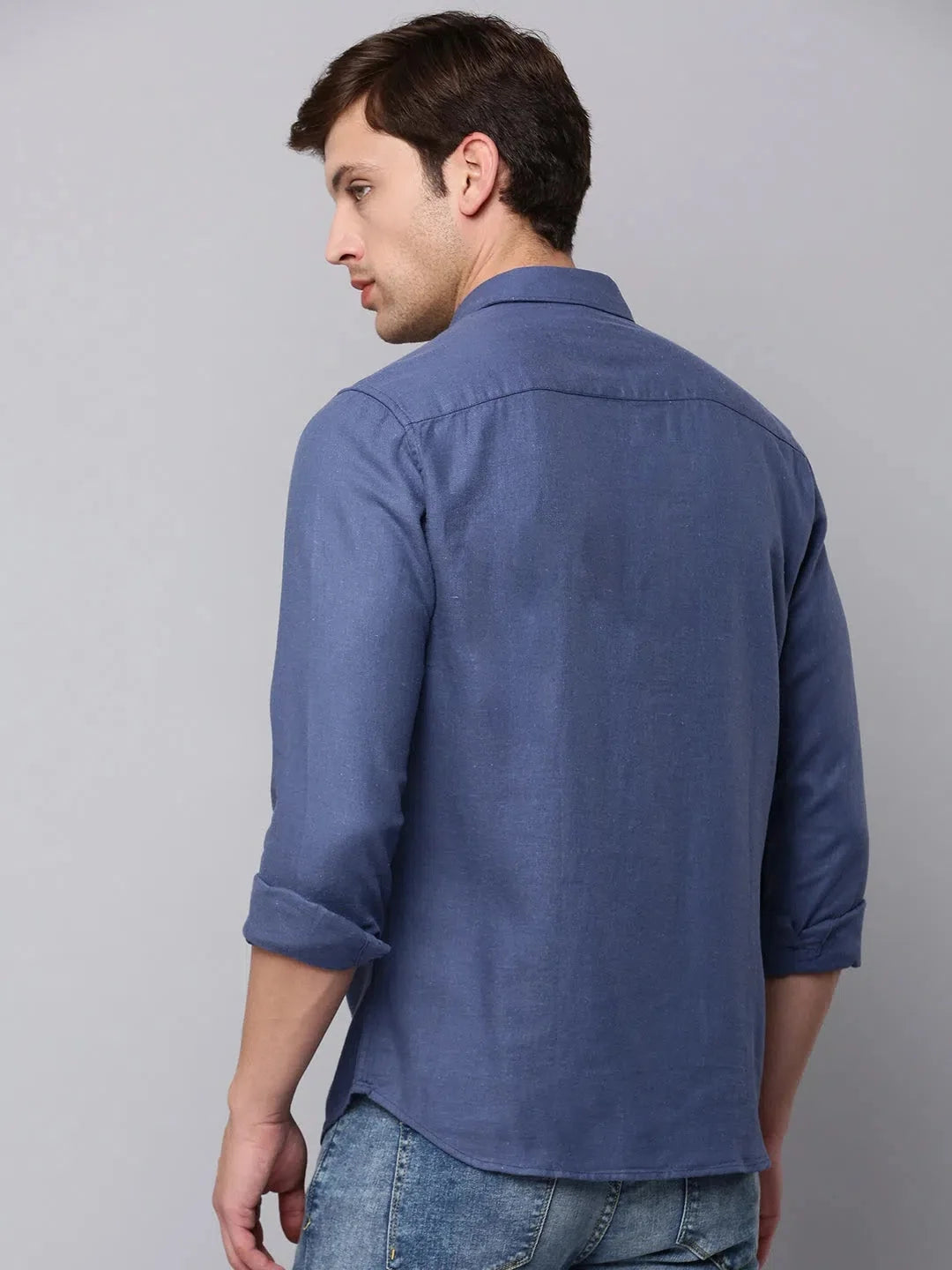 Navy Solid Cotton Mens Shirt | Smart Casual Look