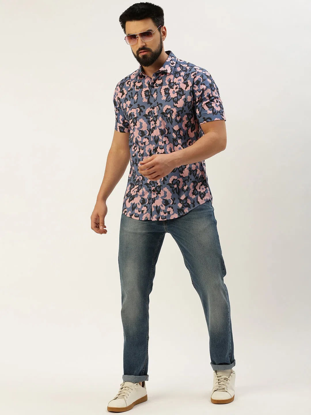 Blue Printed Mens Shirt - Cotton Casual Shirt | DesiQlo