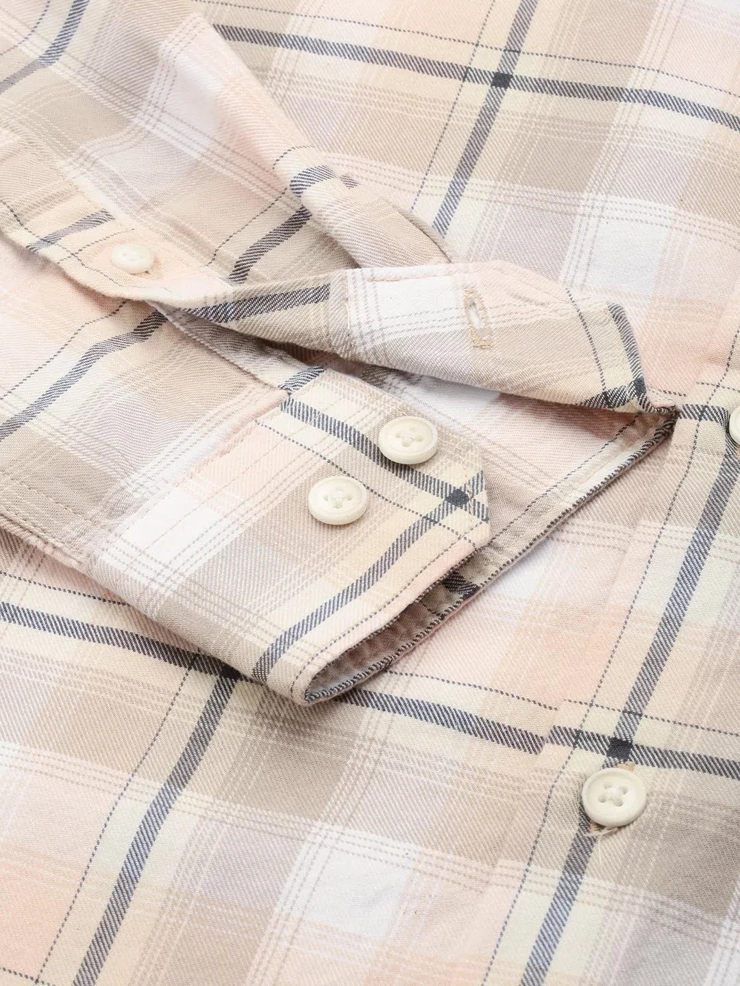 Beige Checked Mens Shirt | Cotton Casual Shirt from DesiQlo