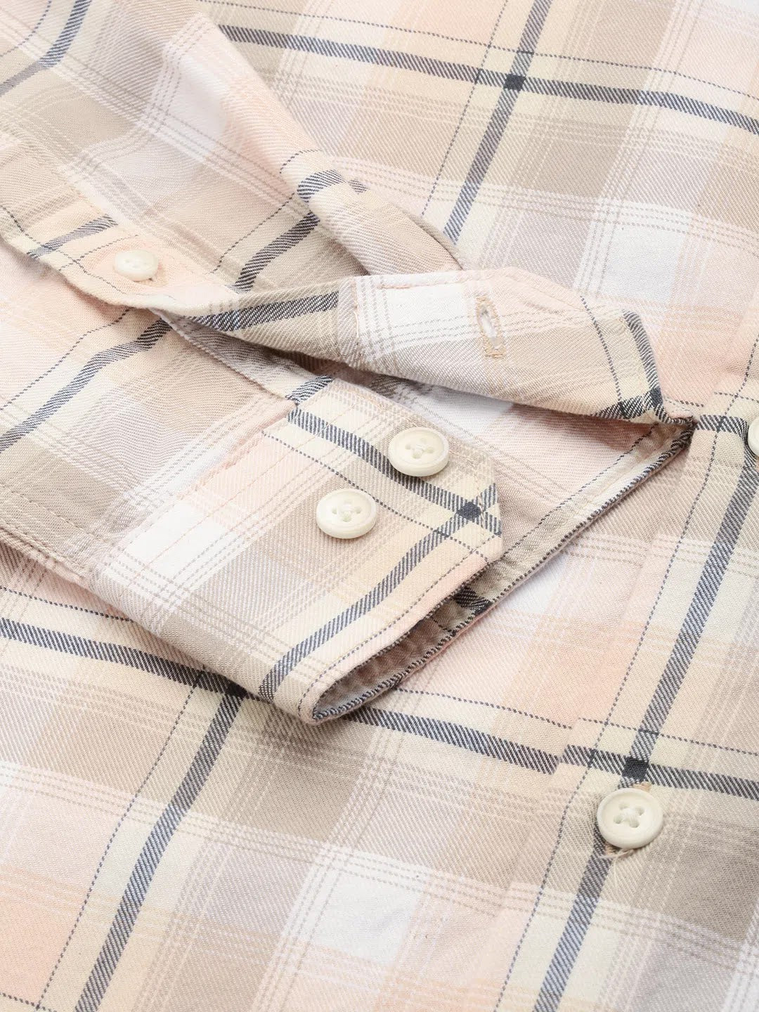 Beige Checked Mens Shirt | Cotton Casual Shirt from DesiQlo
